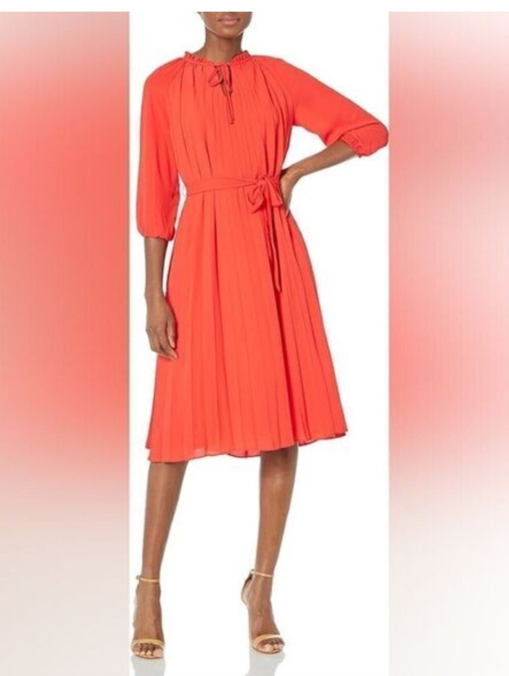 Nanette Lepore Pleated Tie Waist Midi Dress NWOT